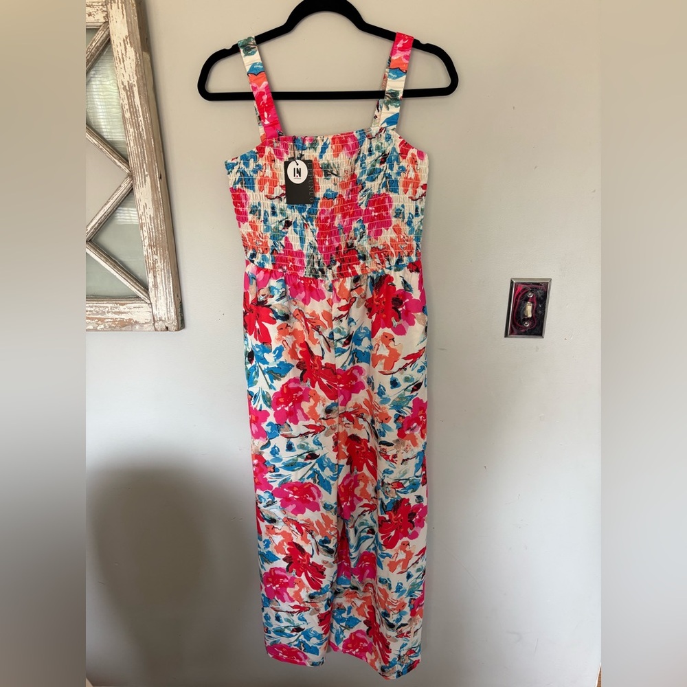 Floral Smocked Jumpsuit with Straps